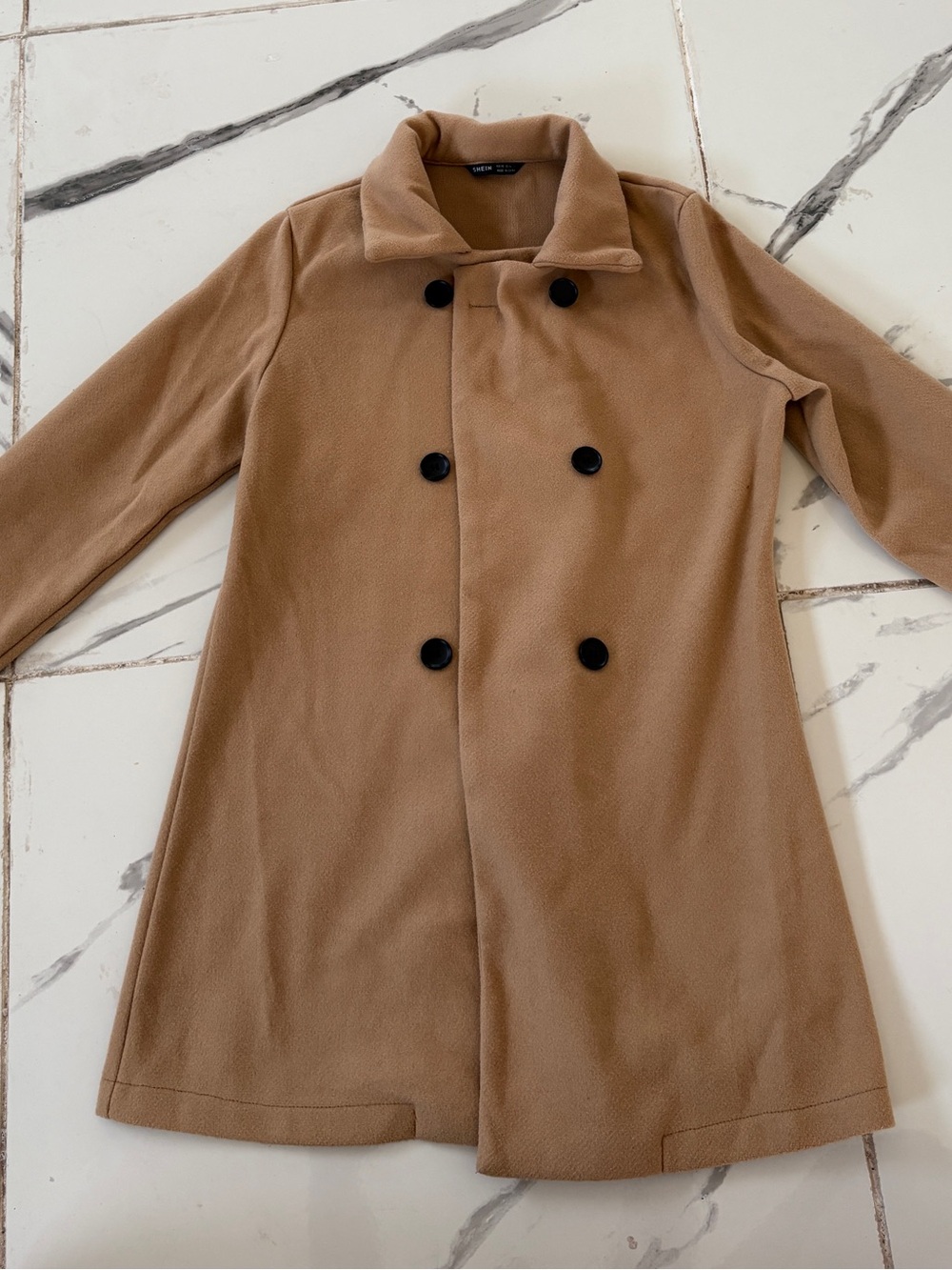Camel Double-Breasted Wool Coat